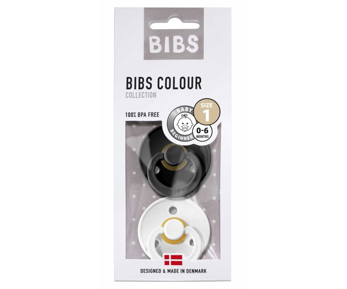 BIBS Chupetes de 6 a 18 meses | Paquete de 2 chupetes de alta calidad |  Pezón redondo sin BPA | Fabricado en Dinamarca | Chupete verde oliva/blanco